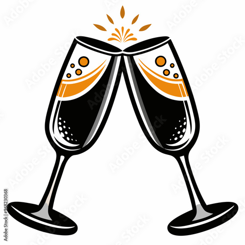 Champagne glasses toasting with joy and celebration on a white background