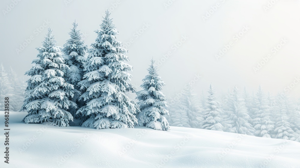 Enchanting forest of fluffy spruce trees blanketed in snow amidst a winter blizzard landscape banner Enchanting forest of fluffy spruce trees blanketed in snow amidst a winter blizzard landscape banner