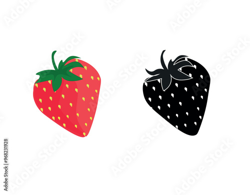Strawberry isolated on a white background.. Strawberry on white background.. Strawberry silhouette vector icons set. Illustration of a strawberry logo or label