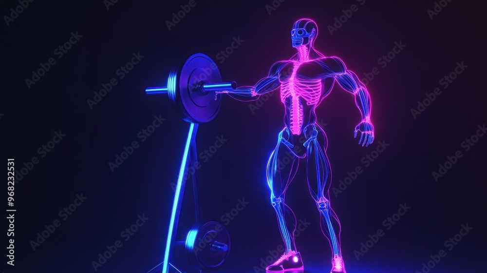 Glowing Skeleton Figure Lifting Weights Glowing Skeleton Figure Lifting Weights
