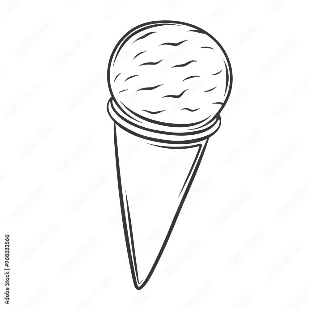 Ice cream in wafer cone icon, doodle sundae scoop serve. Funny retro sketch of vanilla gelato ball in crispy waffle cornet. Summer dessert mascot, hand drawn ice cream icon vector illustration Ice cream in wafer cone icon, doodle sundae scoop serve. Funny retro sketch of vanilla gelato ball in crispy waffle cornet. Summer dessert mascot, hand drawn ice cream icon vector illustration