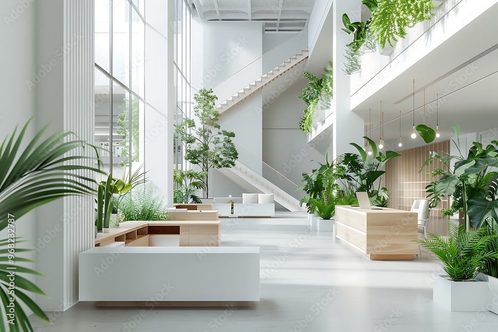 modern office interior with white ceilings and light gray walls. modern office interior with white ceilings and light gray walls.