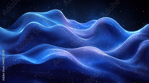 Abstract Blue Wavy Background with Sparkling Lights