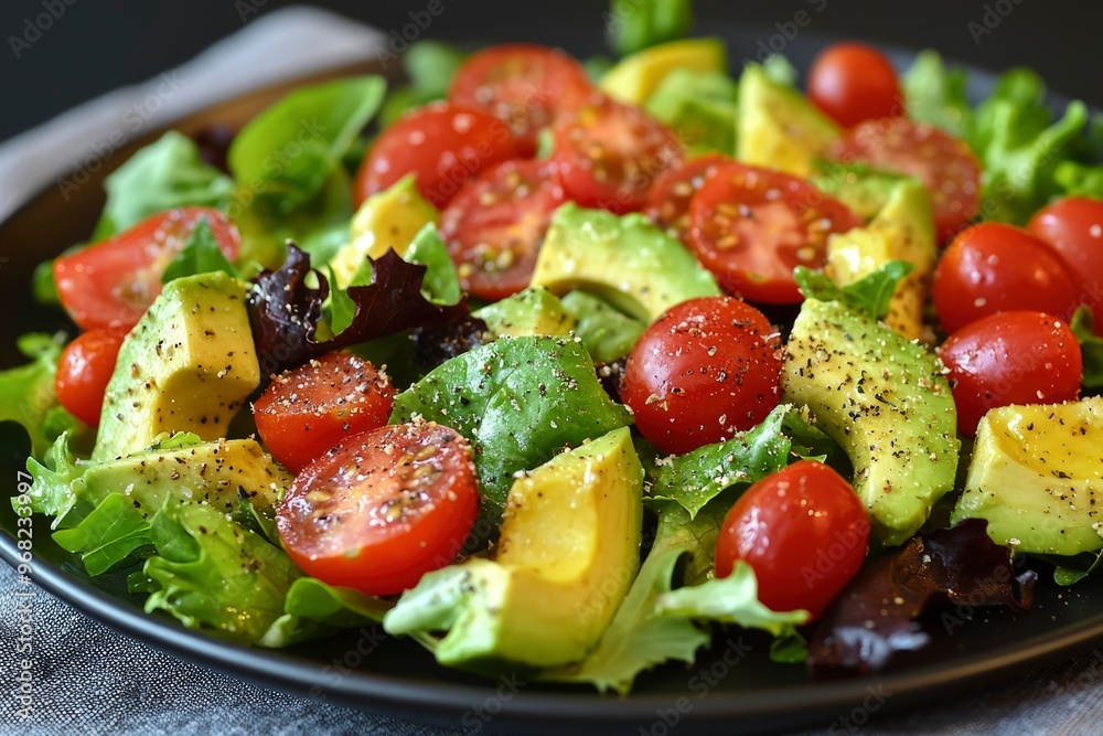 Fresh Avocado and Cherry Tomato Salad with Black Pepper and Herbs Fresh Avocado and Cherry Tomato Salad with Black Pepper and Herbs