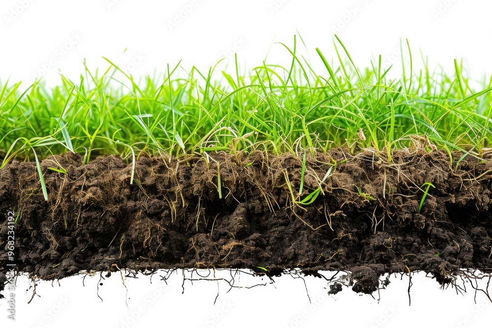 Nature's Layers: Green Grass and Earthy Brown Soil Cross Section Background Nature's Layers: Green Grass and Earthy Brown Soil Cross Section Background