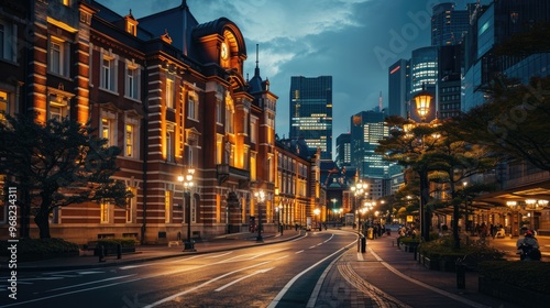 Twilight Tranquility: Tokyo Station's Nighttime Cityscape