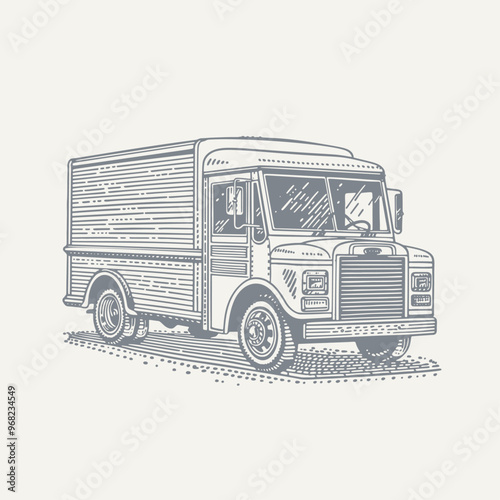 Food Truck. Vintage woodcut engraving style vector illustration.