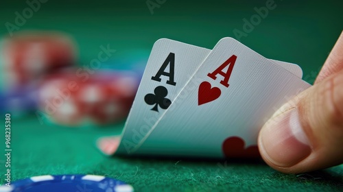 Pair of aces in poker hand close-up