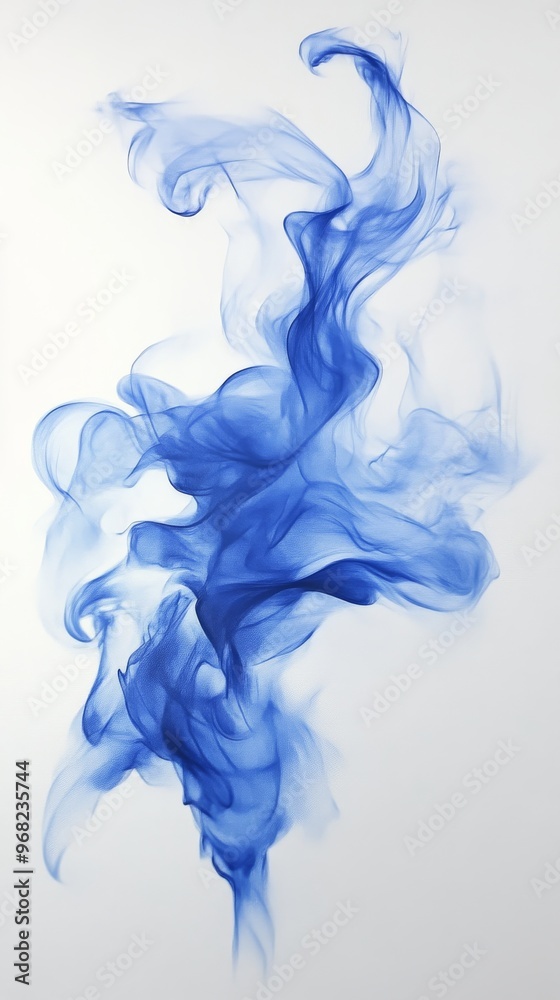 Blue smoke swirling on a white background, abstract art concept Blue smoke swirling on a white background, abstract art concept
