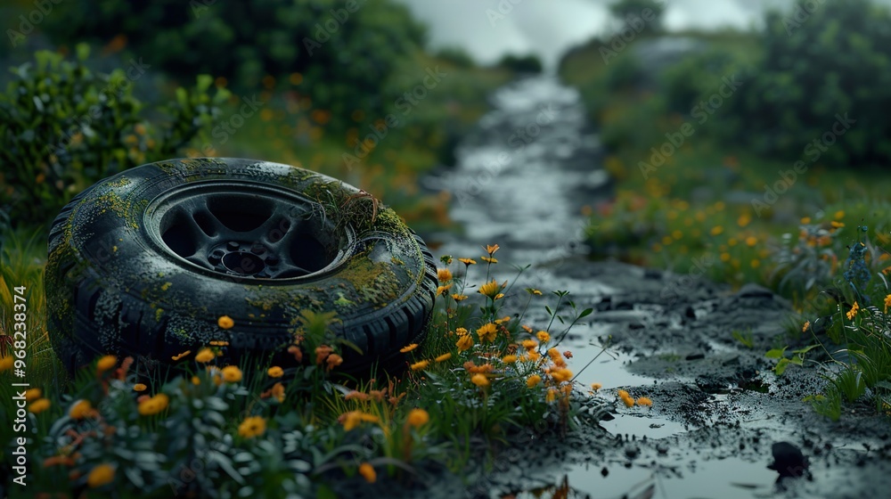 Forgotten Tire in a Dreamlike Forest Stream Forgotten Tire in a Dreamlike Forest Stream
