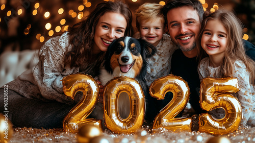 Família feliz reunida para a chegada do ano novo