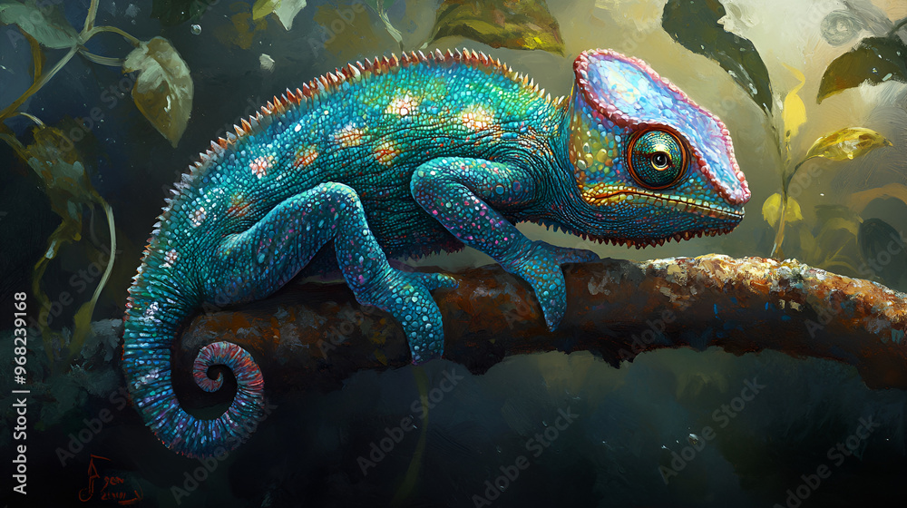 Fototapeta premium Chameleon Artistic Style Painting Aspect 16:9 