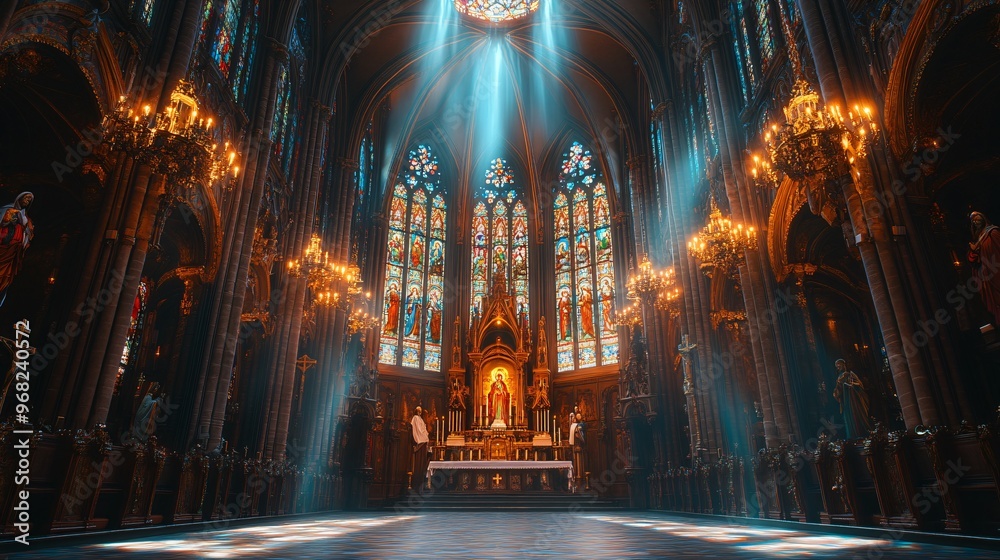 religious background with light rays in church religious background with light rays in church
