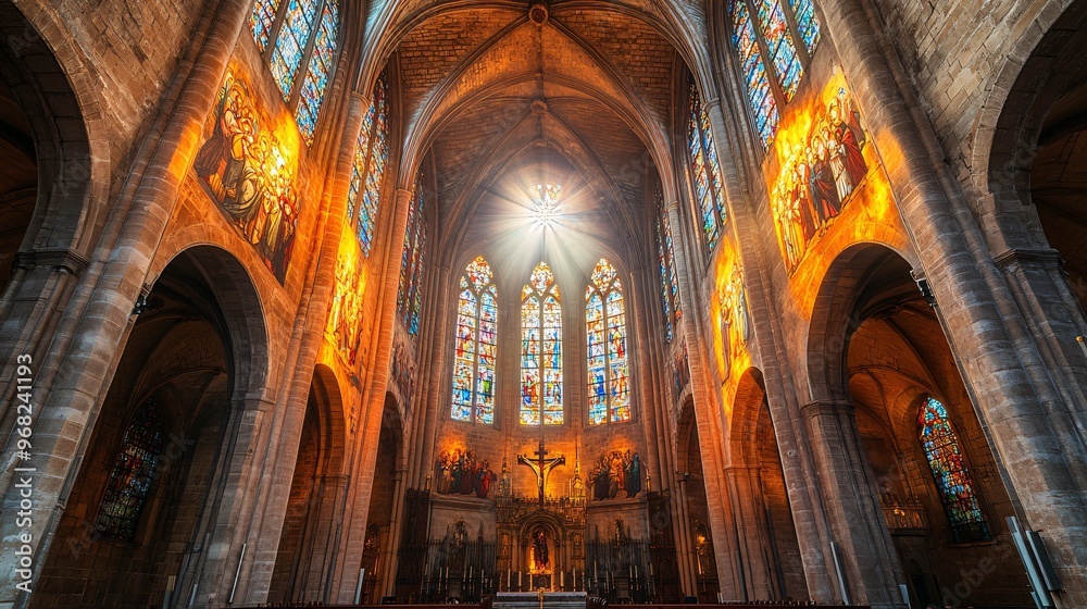 Fototapeta premium religious background with light rays in church