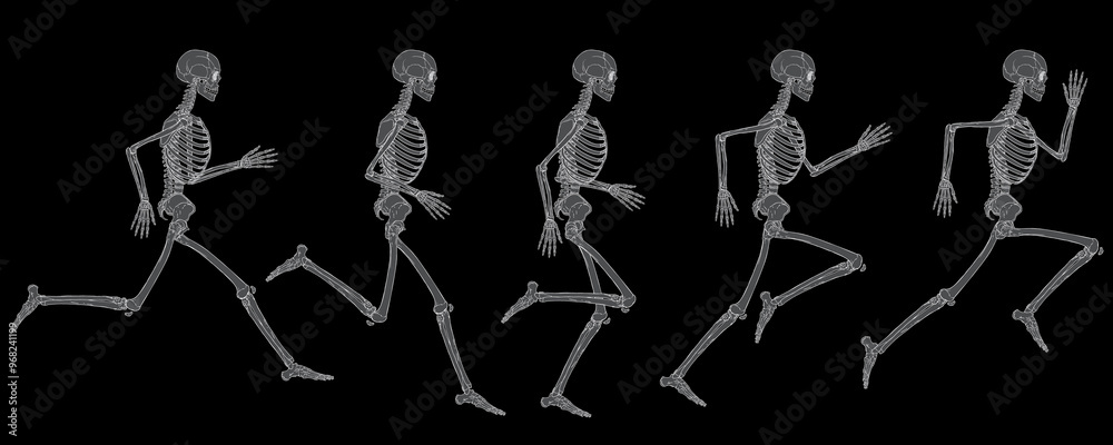 X-Ray View Of the Running Cycle Of Human Skeleton Vector Drawing X-Ray View Of the Running Cycle Of Human Skeleton Vector Drawing