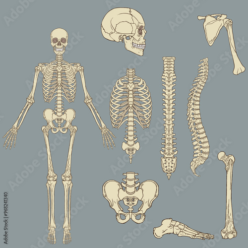 Human skeleton structure vector drawing