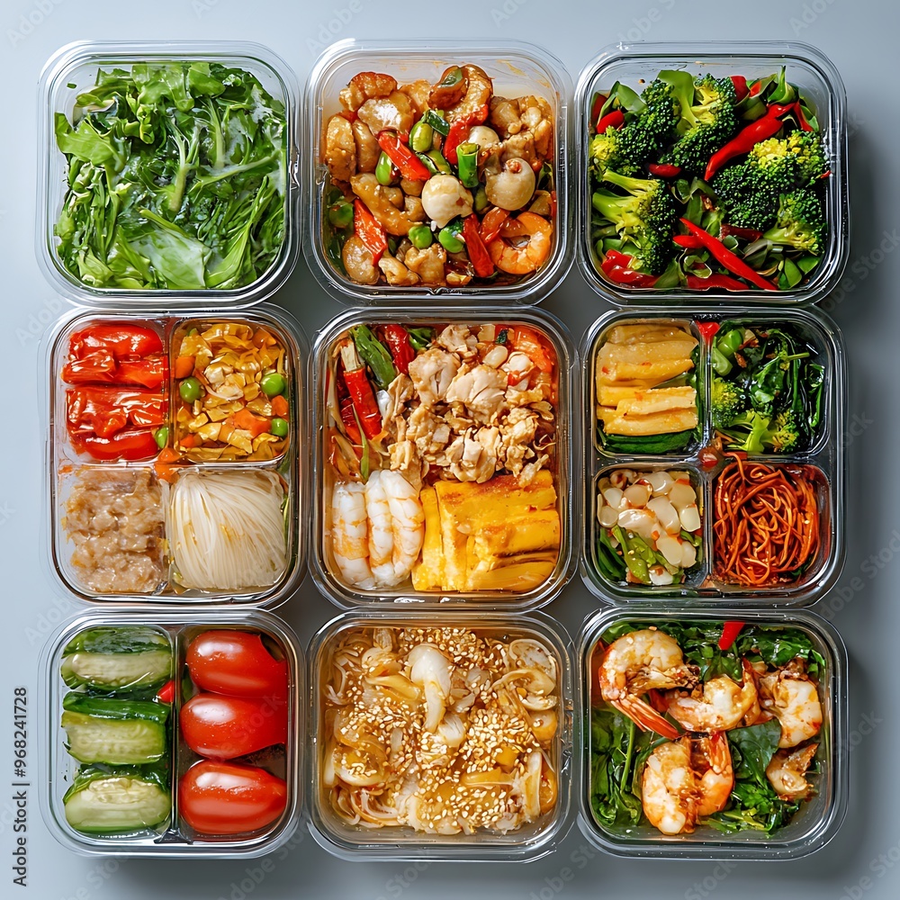 Healthy meal prep containers with different ingredients for lunch or dinner. Healthy meal prep containers with different ingredients for lunch or dinner.