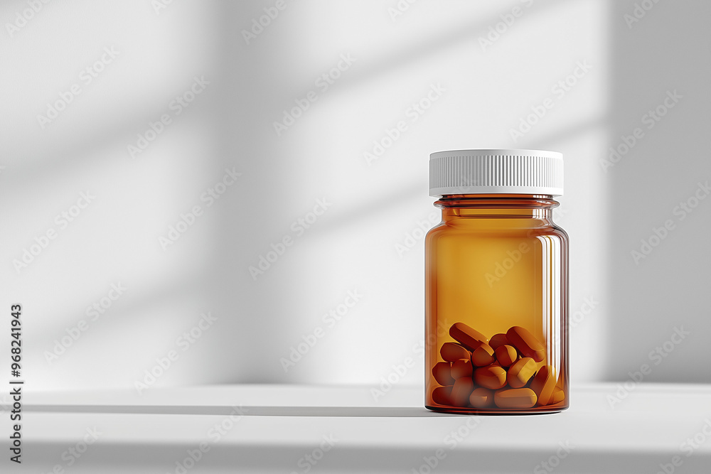 bottle of pills on the white background. Medical background. AI Generated