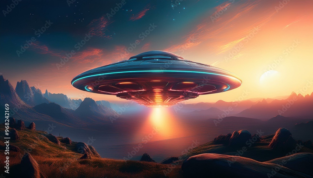 alien flying saucer illustration, AI generated alien flying saucer illustration, AI generated
