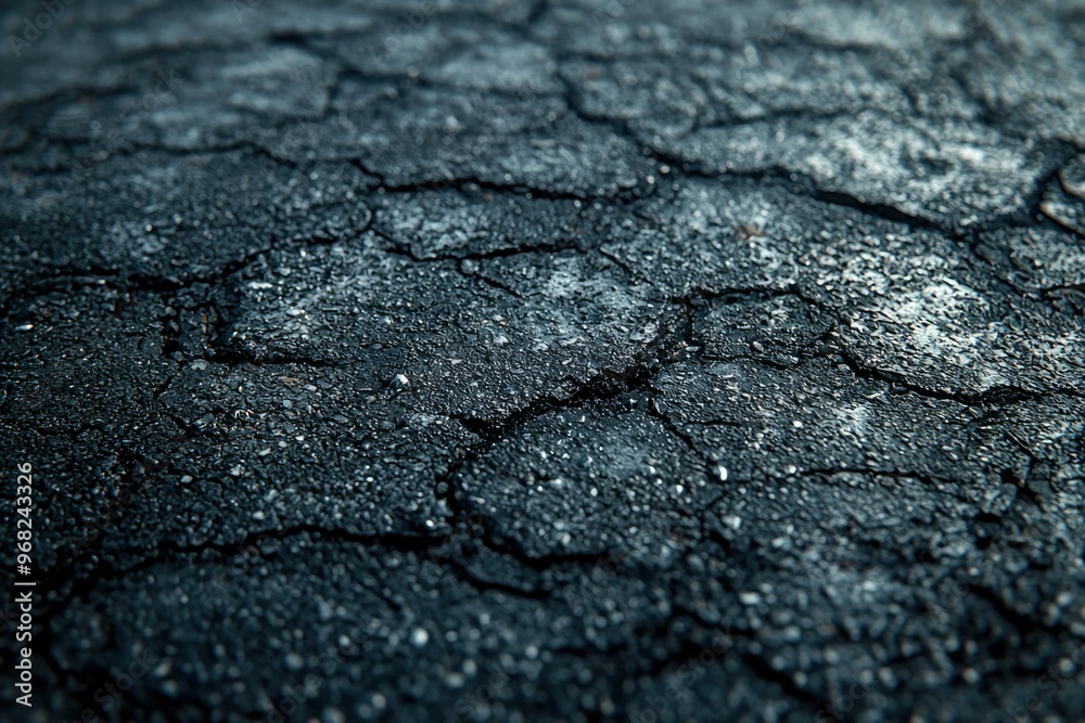 Close-up of Cracked Asphalt Surface with Water Droplets Close-up of Cracked Asphalt Surface with Water Droplets