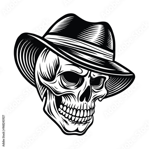 Skull with hat silhouette illustration art