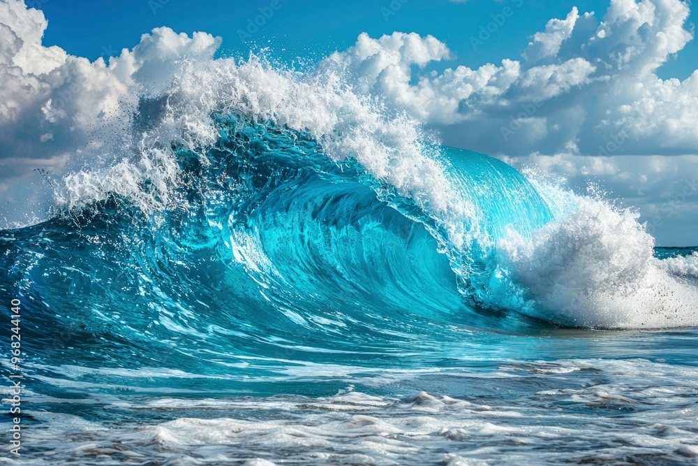 A Turquoise Wave Breaking Over White Water in the Ocean A Turquoise Wave Breaking Over White Water in the Ocean
