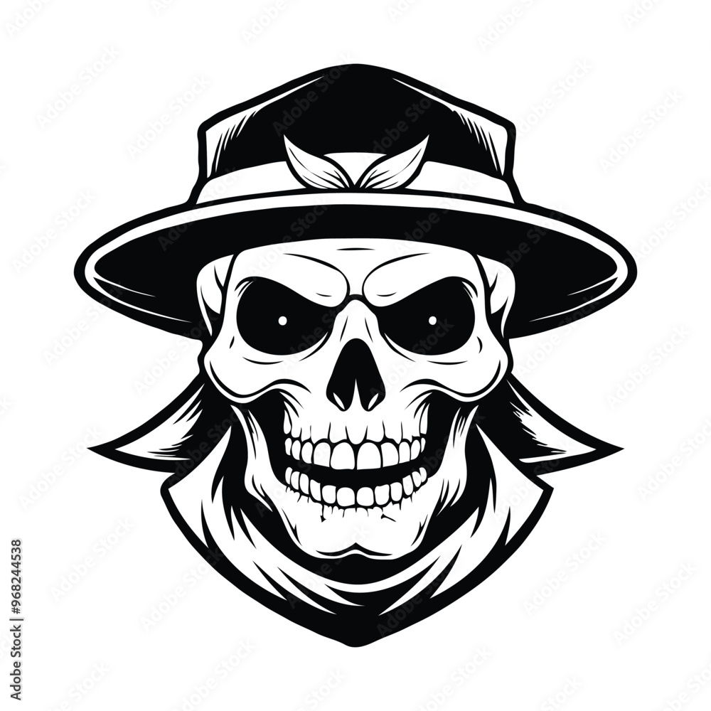 Skull with hat silhouette illustration art Skull with hat silhouette illustration art