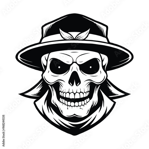 Skull with hat silhouette illustration art