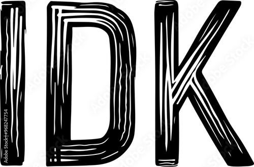 Stylized IDK Text Illustration in Bold Black Font photo