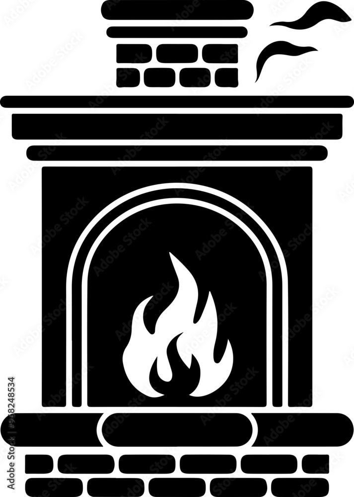 Stylized Fireplace with Flames and Smoke Elements Stylized Fireplace with Flames and Smoke Elements