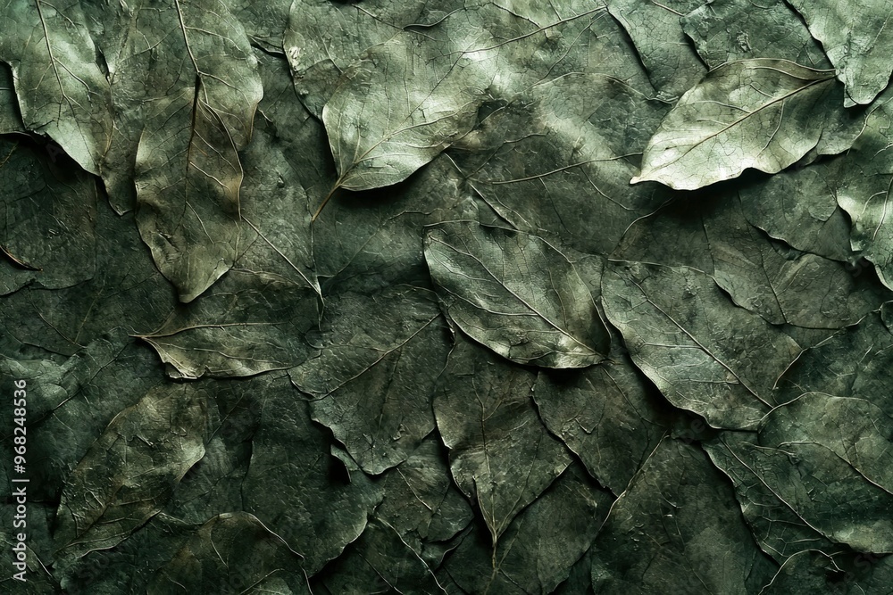 A Close-Up of a Layer of Dried, Dark Green Leaves A Close-Up of a Layer of Dried, Dark Green Leaves