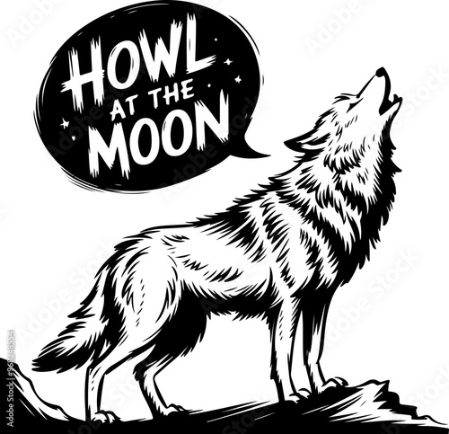 Wolf Howling at the Moon - Bold Illustration