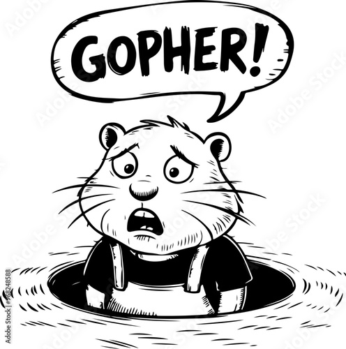 Cartoon Gopher Emerging from a Hole, Expressing Concern