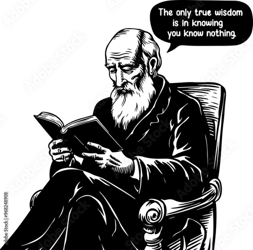 Thoughtful Man Reading with Quote on Wisdom