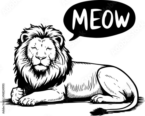 Cartoon Lion Saying Meow: Humorous Animal Illustration