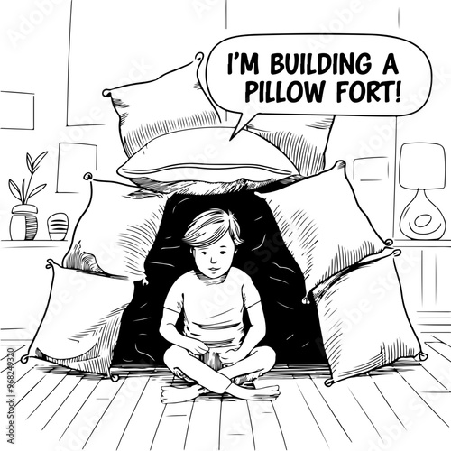 Playful Vector of a Child's Pillow Fort Adventure