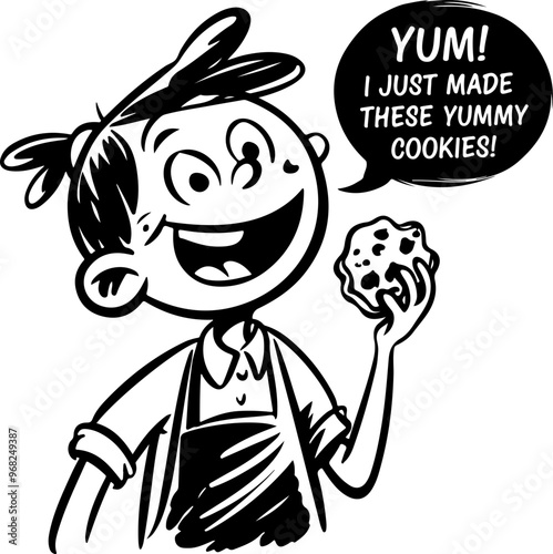 Happy Child with Cookie: Excited Baking Adventure