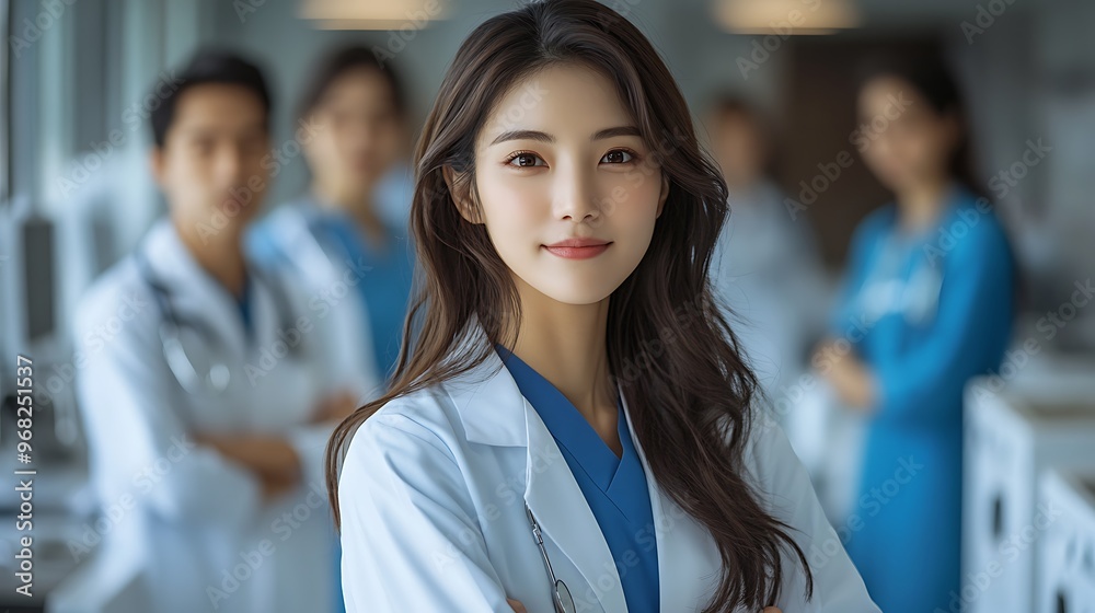 Confident female doctor with a stethoscope in a hospital Confident female doctor with a stethoscope in a hospital