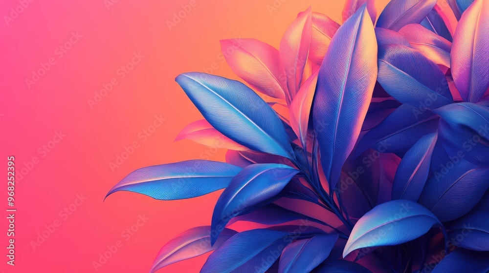 Vibrant Gradient Background with Colorful Leaves in Blue and Pink Hues Vibrant Gradient Background with Colorful Leaves in Blue and Pink Hues