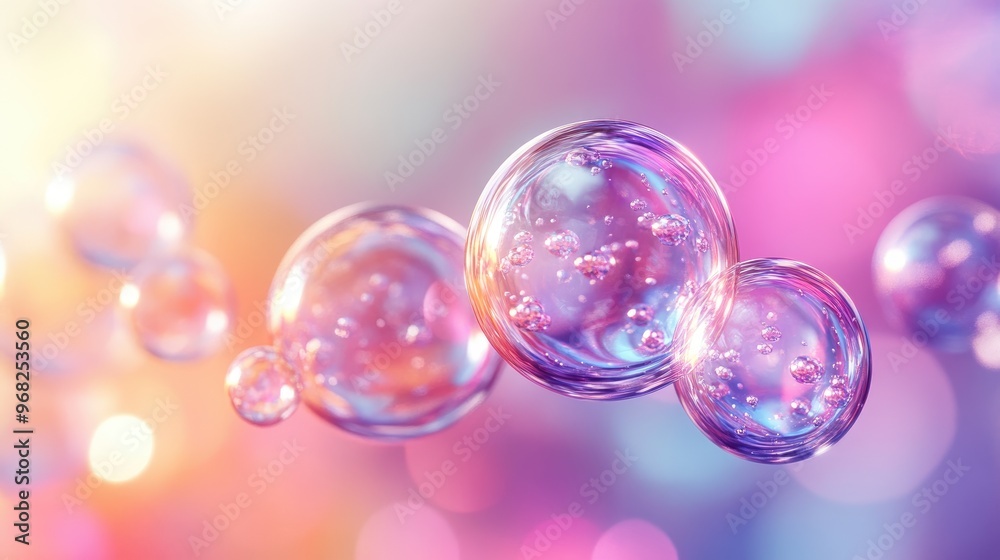 Colorful Macro Photograph of Soap Bubbles with Vibrant Bokeh Background Colorful Macro Photograph of Soap Bubbles with Vibrant Bokeh Background