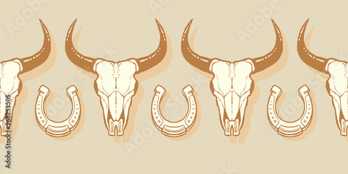 Western Cowboy Border Seamless Vector Repeat Pattern