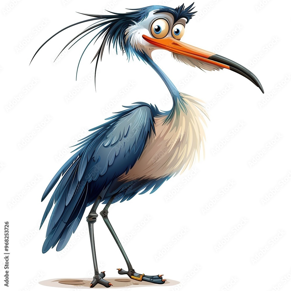 Obraz premium Heron Surprise emotion fantasy animal cartoon isolated whitebackground