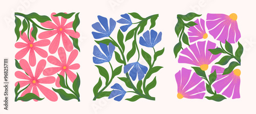 Abstact isolated flowers vector compositions with hand drawn florals.Modern botany illustrations for prints,flyers,banners,invitations,branding design,covers,home decoration