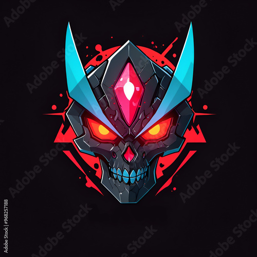 Cyber Skull with Red Eyes and a Crystal photo