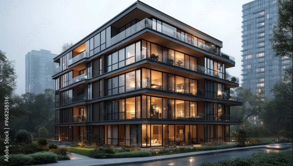 Modern Apartment Building in Urban Setting Modern Apartment Building in Urban Setting