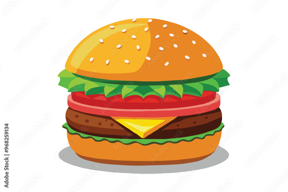 Hand drawn 2D vector illustration of a burger with vegetables and meat Hand drawn 2D vector illustration of a burger with vegetables and meat