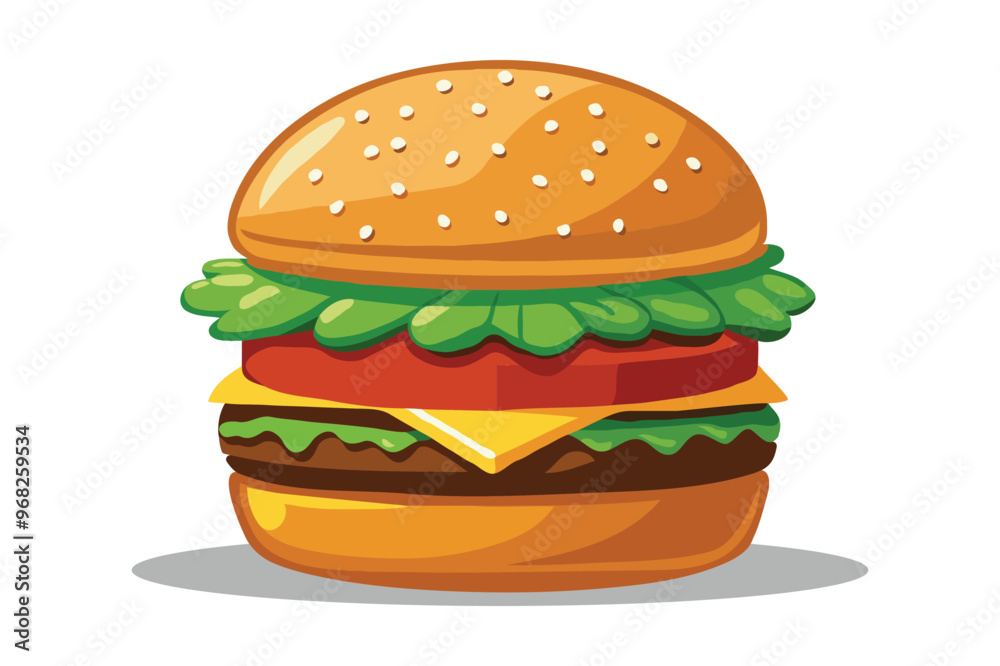 Hand drawn 2D vector illustration of a burger with vegetables and meat Hand drawn 2D vector illustration of a burger with vegetables and meat