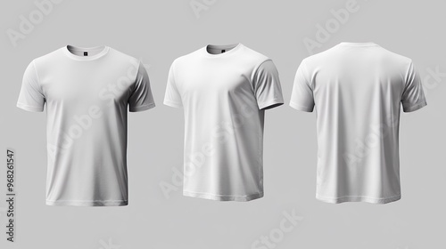 Three white t-shirts are shown in a row, each with the neck cut off