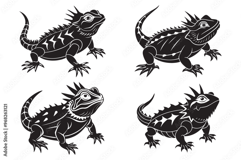Naklejka premium Chameleon linocut silhouette vector art