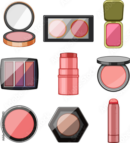blush compact set cartoon. cheeks color, palette shimmer, matte glow blush compact sign. isolated symbol vector illustration